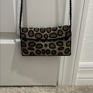 Elegant Black and Brown Beaded Clutch